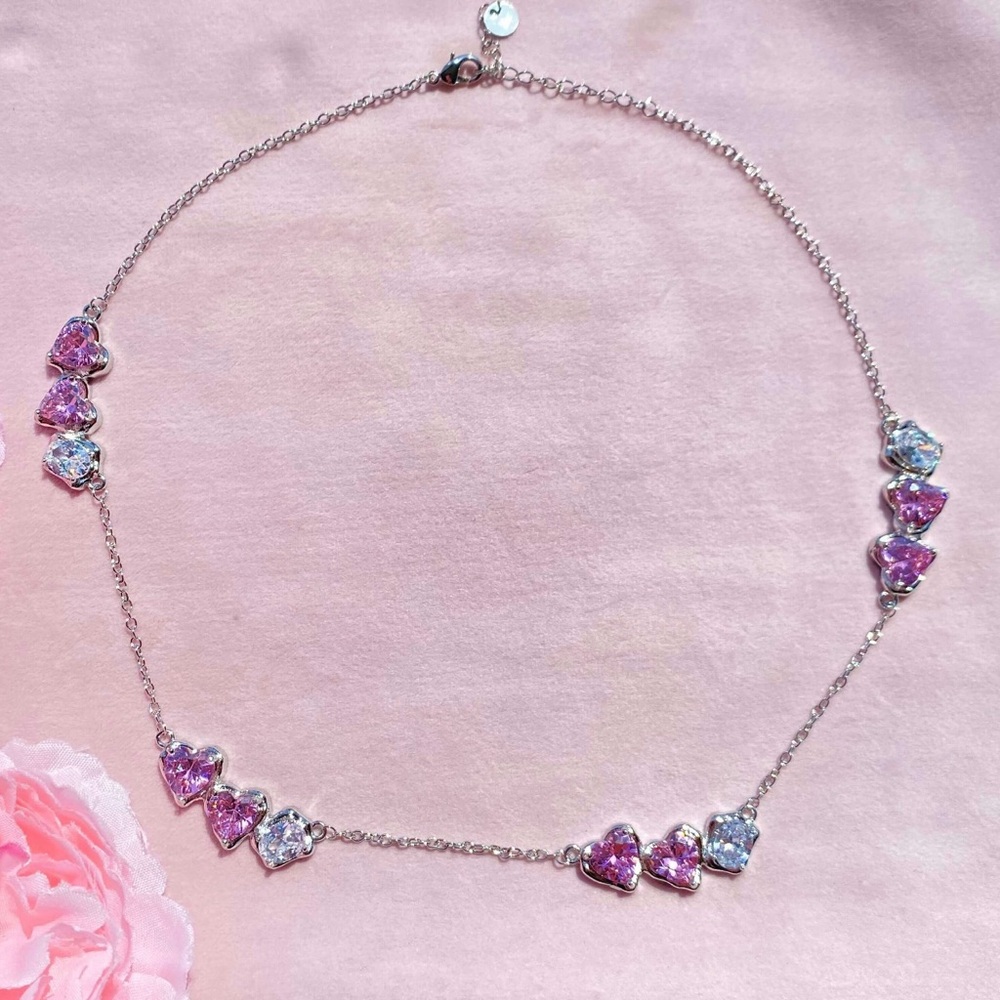Elegant Pink and Blue Heart Necklace